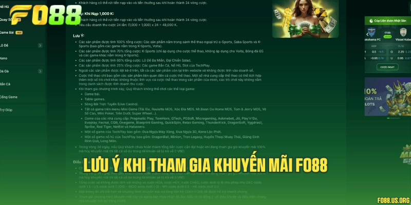 Lưu ý khi tham gia khuyến mãi Fo88